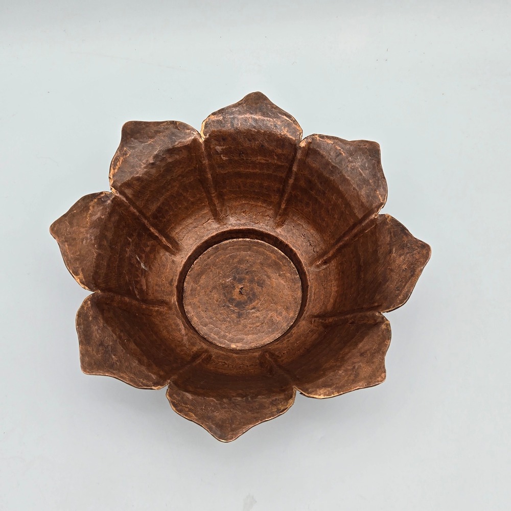 Vintage Lotus Flower Copper Bowl Handmade in Nepal Hammered Fluted Candle Holder
